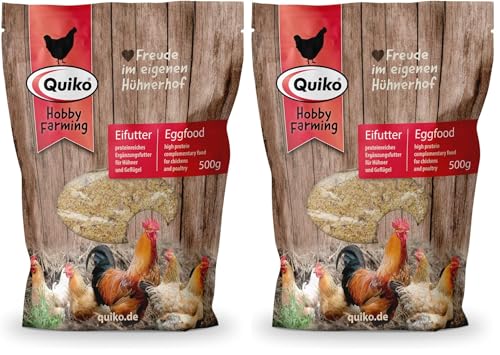Quiko Hobby Farming Nourriture à Base d'oeufs 500 g - Aliment énergétique & Riche en protéines pour Poules, cailles & volailles comme Les Poules pondeuses - avec vitamines & Miel (Lot de 2)