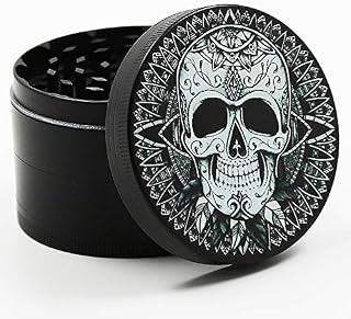 Large Metal Herb Grinder with Pollen Catcher, Shifter and Magnetic lid 63mm/2.5 inches (Mandala Skull)