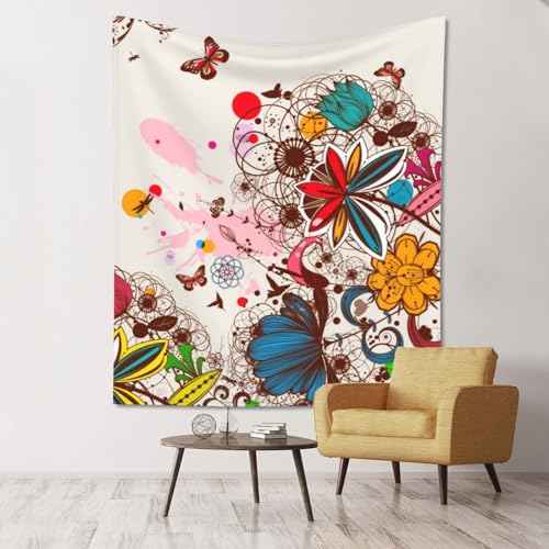 Tapisserie murale d'art textile 152,4 x 129,5 cm à imprimé floral et papillon raffiné
