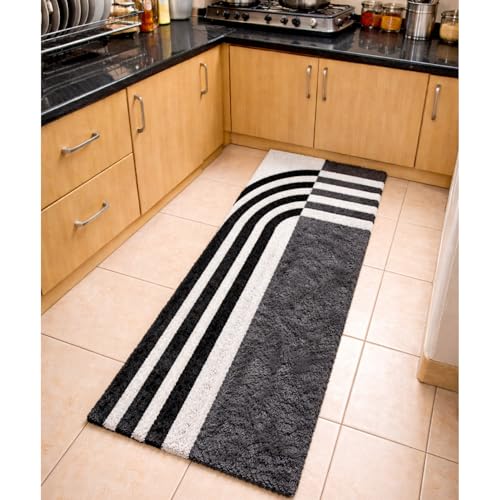 Image of 1.5x4 feet Shaggy Polyester Abstract Modern Area Rug - 2 Inch High Pile Ultra Soft Plush Carpet for Living Room, Bedroom & Kids Room, Thick Fluffy Rug for Indian Home Decor E - Rectangular