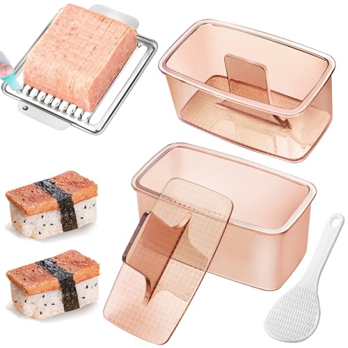 Musubi Press Mold Kit, 2 Pack Clear Musubi Maker with Stainless Steel 304 Luncheon Meat Slicer for