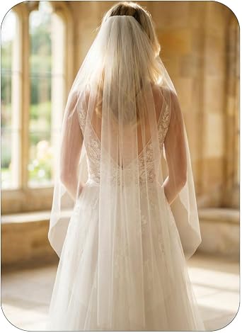 Fingertip Wedding Veils White 1 Tier Bridal Veil for Brides and Women