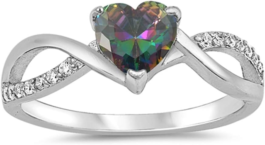 CHOOSE YOUR COLOR Sterling Silver Criss Cross Heart Ring