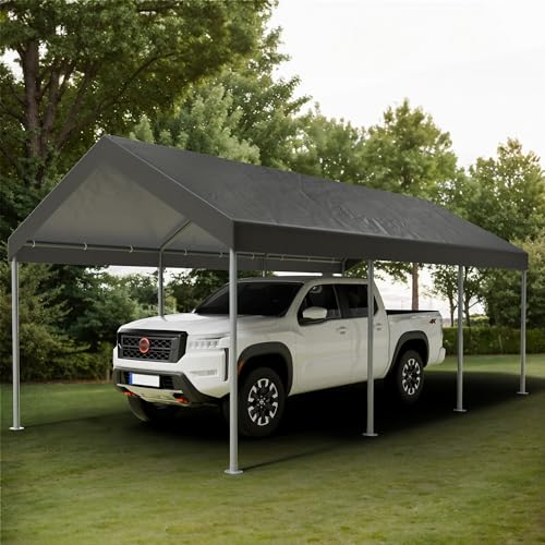 Image of Shintenchi 10x20 FT Heavy Duty Carport with UV&Wind Resistant Canopy,Portable Carport Garage Shelter with Stable Powder-Coated Steel Frame,Outdoor Carports for Car,Bike,Camp,Storage,Grey