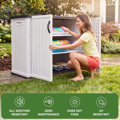 Image of Devoko 26 Cu Ft Resin Outdoor Storage Cabinet with Lockable Doors, White | Horizontal Storage Shed Waterproof Patio Tools Storage Box, Easy to Assemble for Backyards,Patios, Pools, Gardening Tools