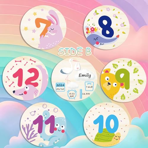 Image of Wooden Baby Monthly Milestone Cards with Birth Announcement Sign Newborn Photography Props Baby Shower Gifts for Boys and Girls (Monthly Milestone Cards)