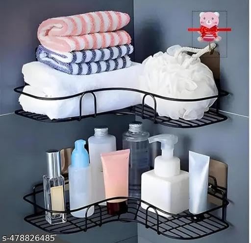 (Pack of 2) Multipurpose Self-Adhesive Kitchen Bathroom Corner Rack and Stands Mounted with Strong Magic Sticker Durable Hook Home Essentials/LCORNER/Bathroom Corner 2PIS|PRI-P3211