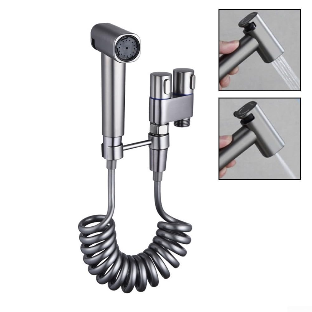 Kit de rociador de inodoro para bidé con pulverizador de mano, válvula de ángulo de acero inoxidable, válvula de salida doble, manguera y soporte para un control eficaz y fácil del agua