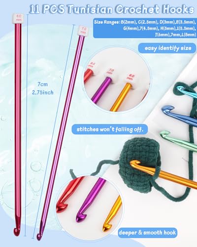 Image of Katech 23 PCS Tunisian Crochet Hooks Set, 11 PCS 2mm-8mm Matel Crochet Hooks & 12 PCS 3mm-10mm Circular Knitting Needles for Large Project, Afghan Crochet Needles with Cable Bag