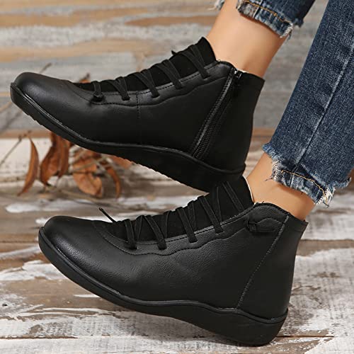 Bottes courtes en cuir véritable rétro : l'élégance minimaliste plate - 4