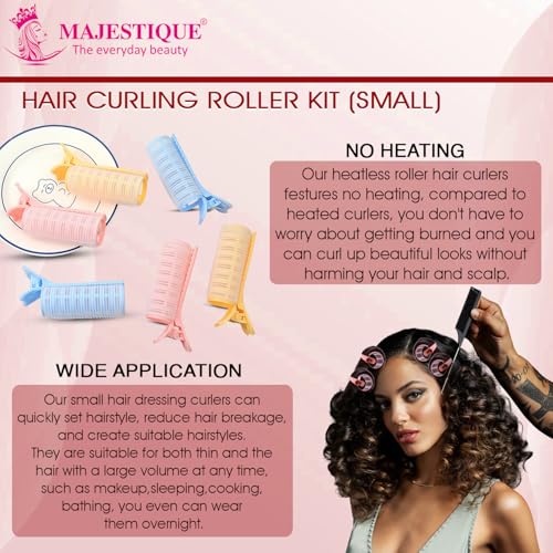 Image of Majestique Hair Curler Roller Kit with Reusable Shower Head Cap - Hair Roller Curler for Volume & Styling | Velcro Hair Rollers with Tail Comb & Clips | Heatless Hair Curler Set for Women | Hair Styling Tools 8Pcs Multicolour
