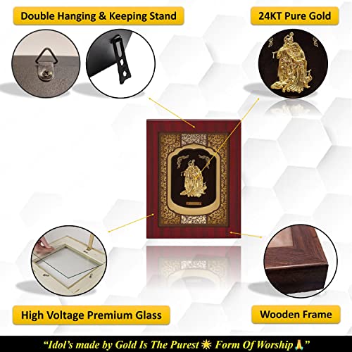 Image of Pk & Pk Jewellers Lord Radha Krishna with Peacock Oblong Photo Frame | 24KT Pure Gold | Elite Collection | Medium-Small Size (For Premium Gift, Temple, Home Decor, Wall Decoration)