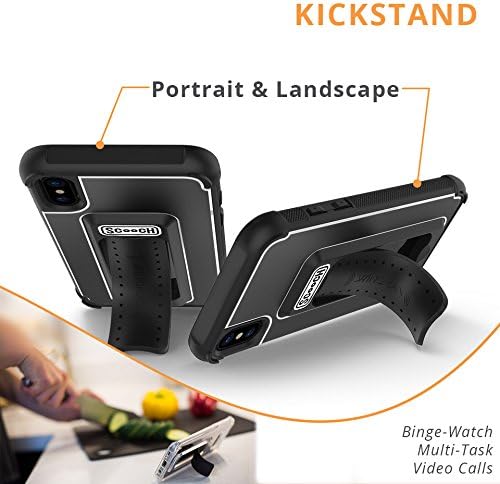 Scooch Wingman Kickstand Case Compatible with iPhone X Case/iPhone Xs Case [10 ft Drop Protection] [Two-Way Stand] Shockproof Protective Cover with Metal Badge for Magnetic Car Mount (Black)
