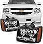 AKKON - For Black Bezel 07-13 Suburban Tahoe Avalanche Headlights Front Lamps Direct Replacement Left + Right