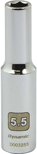 Dynamic Tools D003255 14" Drive 6 puntos de zócalo métrico con 0.217 in de profundidad de longitud, acabado cromado