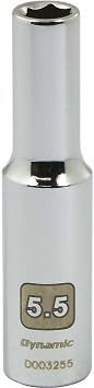 Dynamic Tools 1/4" Drive 6 Point Metric, 5.5mm Deep Length, Chrome Finish Socket