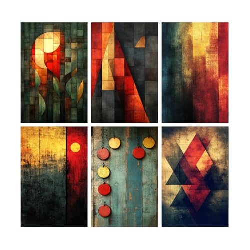 Image of SiddArtify Abstract Geometric Wall Art Prints Set - Modern Poster Decor for Living Room Office - 8x12 inch Board Pack of 6