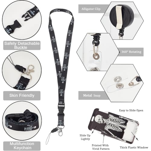 SUNNYCLUE 1 Box Gothic Badge Lanyard Skull Retractable Badge Reel Clip Badges Holder Horror Funny Skeleton Halloween Black ID Lanyard Name Tag Vertical ID Protector Breakaway for Men Women Teachers - Image 3