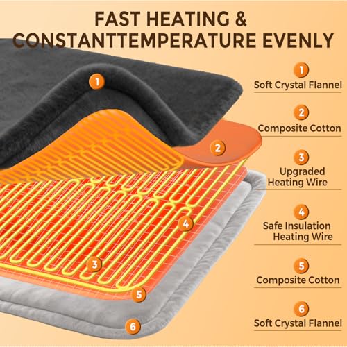 Heating Pads for Neck and Shoulders and Back, Weighted Electric Heating Pad for Deeper Pain Relief, 6 Heat Settings, 4 Auto-Off, 23" x 17", Birthday Christmas Gifts for Men Women, Grey - Image 5