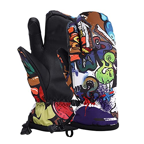 Gants de ski imperméables et chauds pour l'hiver motif graffiti