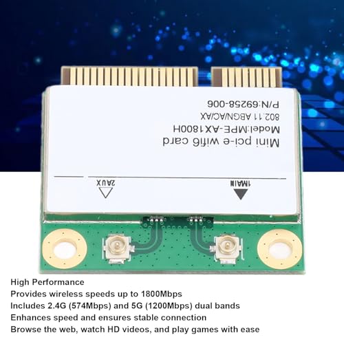 Tarjeta MPE AX1800H Mini PCIe WiFi 6 con Bluetooth 5.2, Chip RTL8852BE, 1800Mbps Doble Banda (574Mbps 2.4GHz + 1200Mbps 5GHz) para Android Linux PC Escritorio Portátil miniatura 2