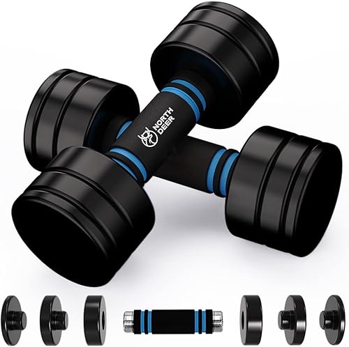 Miniatura 1 de Northdeer Juego de mancuernas de acero ajustables con revestimiento negro con asas de espuma para entrenamiento de gimnasio en casa, entrenamiento