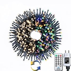 gresonic – Led-cluster-lichtsnoer, stroomvoeding, decoratie voor binnen en buiten, tuin, kerstboom, bruiloft (1000 leds, warm/kleurrijk, 9 modi dimbaar)