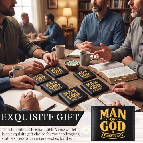 Image of Sadnyy 10 Pcs Christian Gifts PU Leather Wallet for Men with Money Clip and Cardholder Engraved Leather Wallet Man of God Faith Religious Father's Day Birthday Inspiring Pastor Gifts