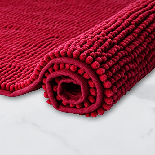 Decomira Tapis de Bain Antidérapant en Chenille | Super Absorbant et Lavable en Machine | pour la Salle de Bain, Douche, Baignoire ou comme Tapis WC | Rouge - 45x45 cm