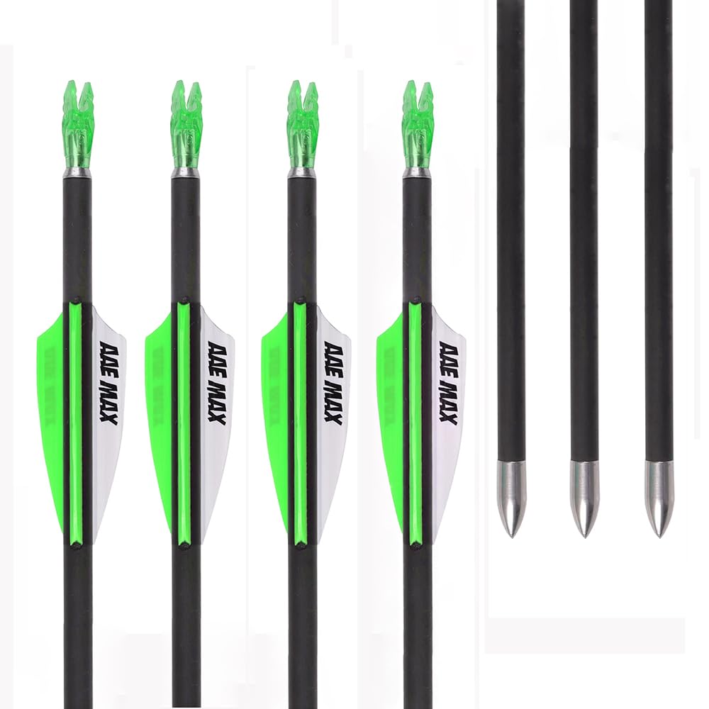 12 pz Tiro con Arco Flechas de Competición ID 4,2 mm Spine 300 400 500 600 700 800 900 1000 1100 1200 1300 1400 1500 Verde Blanco Ranuras de Aire Paleta Flecha de Carbono