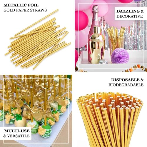 50 pitillos dorados metálicos de papel 8 pulgadas miniatura 4