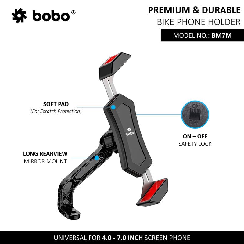 Image of BOBO BM7M Diagonal Grip Waterproof Bike /Motorcycle /Scooter Mobile Phone Holder Mount, Ideal for Maps and GPS Navigation (Black)