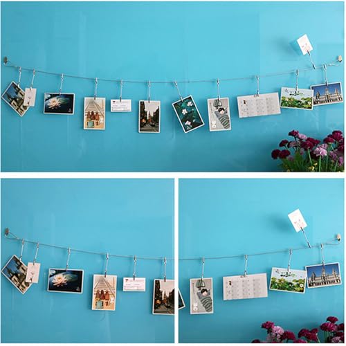 Image of Photo Hanging Display with Clips, Wall Hanging Photo Display, DIY Picture Photo Frame String Photo Display Cable Wire Rod String with 12 Clips