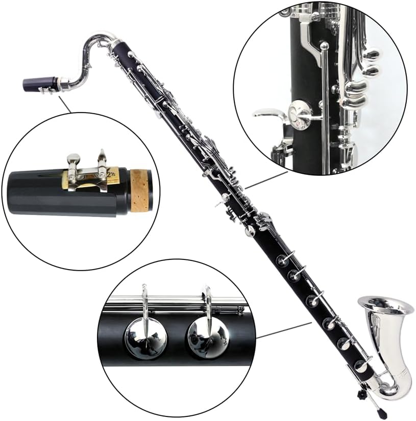 Bass Clarinet Low C | Nickel-Plated Keys, Rich Sound & Durable Hard Rubber Body - Includes Starter Accessories