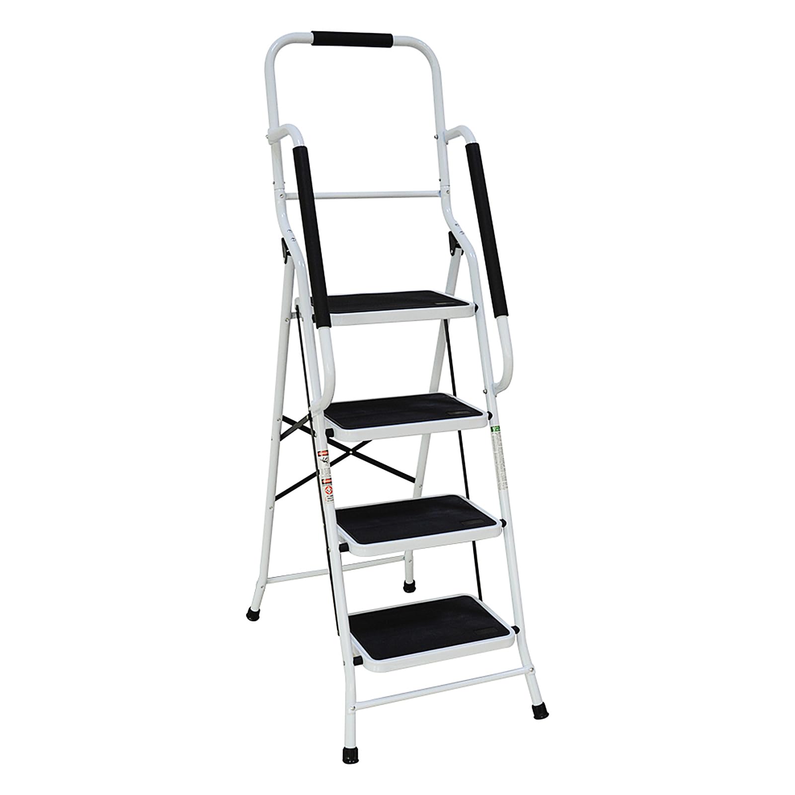 HHH HIKECUCAN 4 Step Ladder with Handrails and Tool Bag,300 lb Heavy Duty Portable Steel Ladders with Anti-Slip Base,Folding Portable Step Stools for Home Kitchen Library Office White