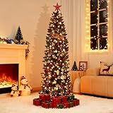 6FT Pre-Lit Christmas Tree, Artificial Pencil Holiday Decoration with LED Light & 477...