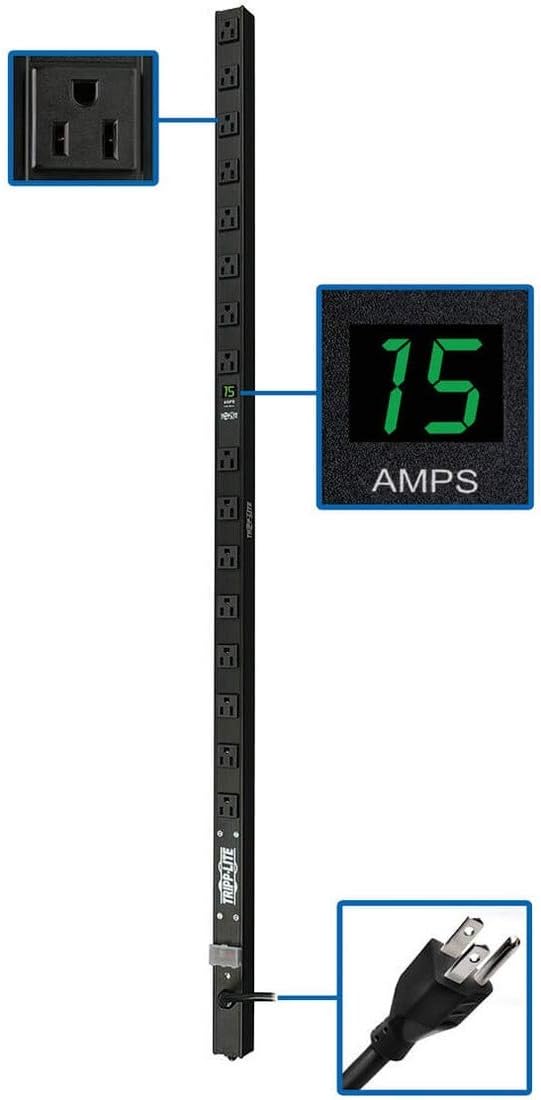 Tripp Lite Metered PDU, 15A, 16 Outlets (5-15R), 120V, 5-15P, 15 ft. Cord, 0U Vertical Rack-Mount Power (PDUMV15)