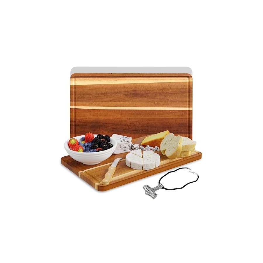 Acacia-Wood-Cutting-Board-16-x-10-x-1-Dual-Sided-Design-Large-Cutting-Board-Wooden-Cutting-Boards-for-Kitchen-wJuice-Groove-Non-Slip-Silicone-Mat-Wood-Chopping-Block-for-Meat-More Acacia Wood Cutting Board - 16” x 10” x 1” Dual-Sided Design Large Cutting Board - Wooden Cutting Boards for Kitchen w/Juice Groove & Non-Slip Silicone Mat - Wood Chopping Block for Meat & More