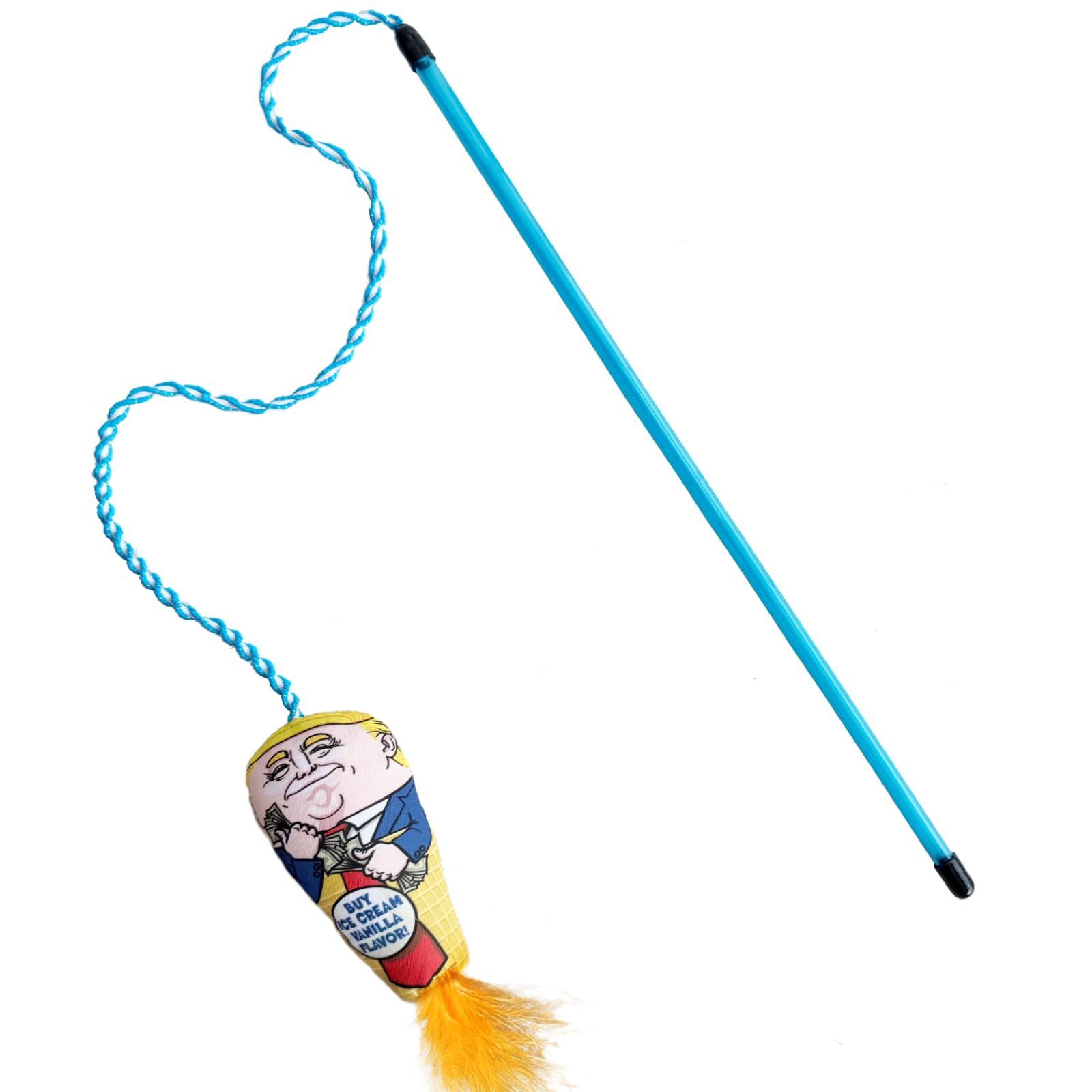 RIMGARY Interactive Cat Toys Donald Trump Toy, Trump Doll Feather Wand Toy, Catnip Toys, Cat Teaser Wand String, Fishing Pole,Kitten Play Exercise Toys,Halloween