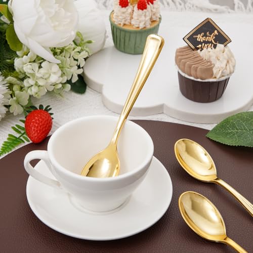 bUCLA 600 Pieces Gold Plastic Spoons Disposable - 6.9inch Heavy Duty Spoons Bulk - Gold Plastic Silverware, Ideal for Wedding,Party&Daily Using