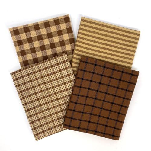 Set of 4 Fat Quarters, Tuscan Brown Assorted Plaid Gingham