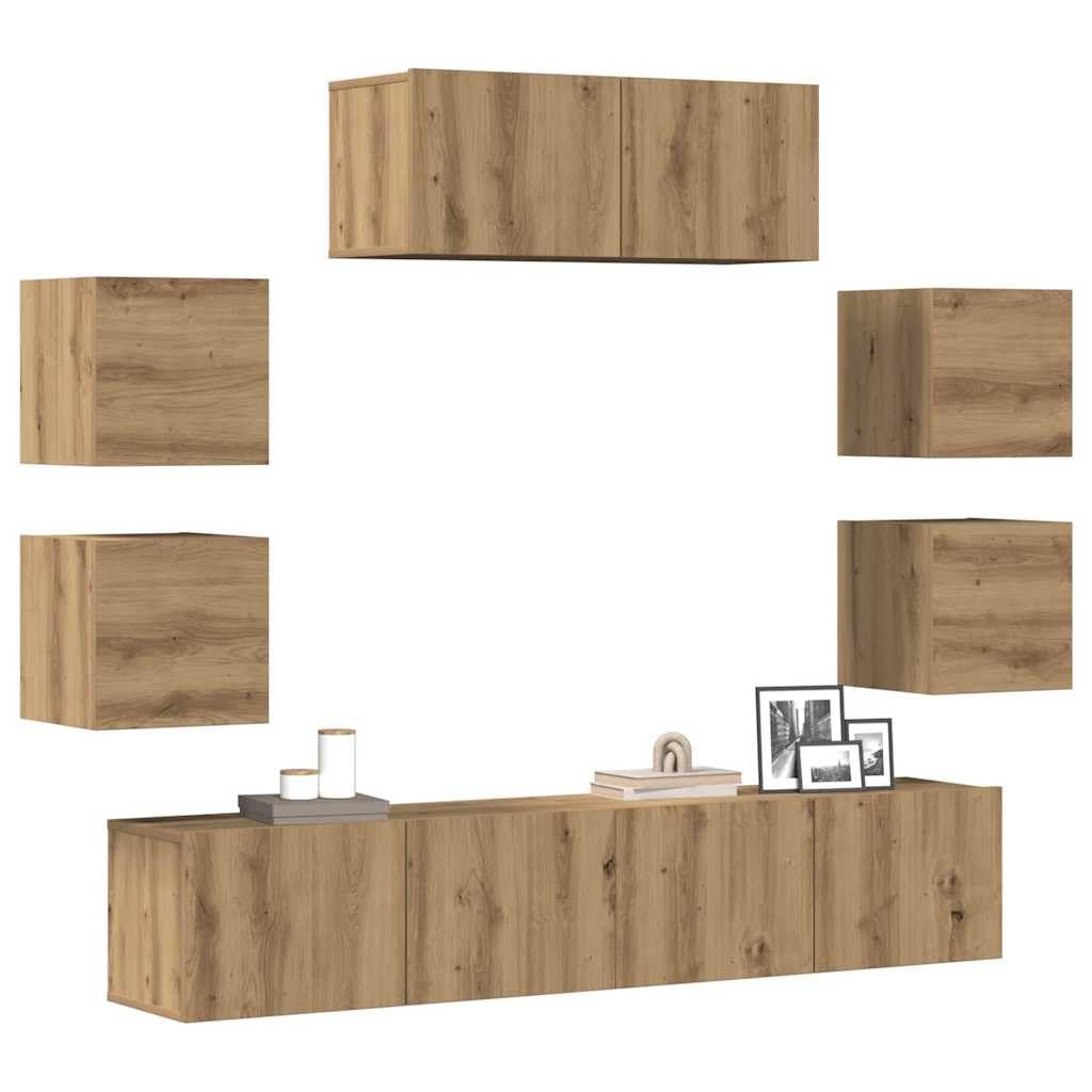 7-TLG. TV-Schrank-Set Wandmontage Artisan-Eiche Holzwerkstoff, 80x30x30cm, modernes Media-Center für Wohnzimmer, stabil & langlebig
