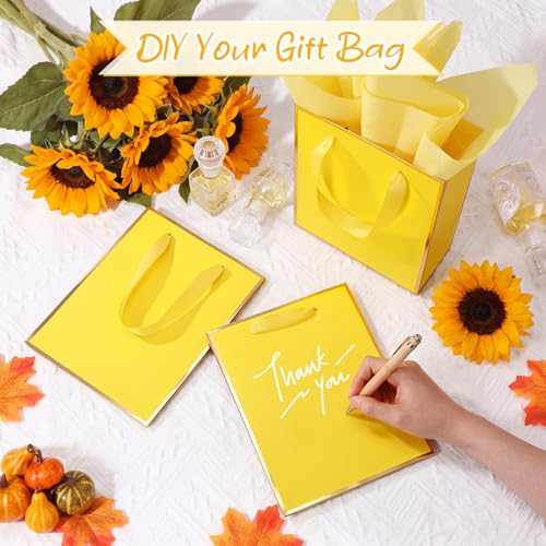 Image of Yeaqee 24 Pack Metallic Paper Gift Bags, Yellow, Gold | with Satin Ribbon Handle and Tissue, 9x7x3.1 Inch, Suit Business, Birthday, Christmas, Thank You Return Gifts Bags