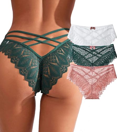 Image of Womens Sexy Thongs Lace Panties Underwear Low Rise Plus Size Underpants Pack of 1-3