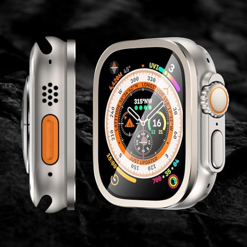 Image of HANKN for Apple Watch Ultra 3 /Ultra 2 /Ultra Screen Protector 49mm [2 Pack],9H Tempered Glass + Titanium Alloy Frame, [Keep Original] [Touch Sensitive] Lightweight Protective Glass Film for iwatch Ultra 3 /2 /1 [Black+Titanium]