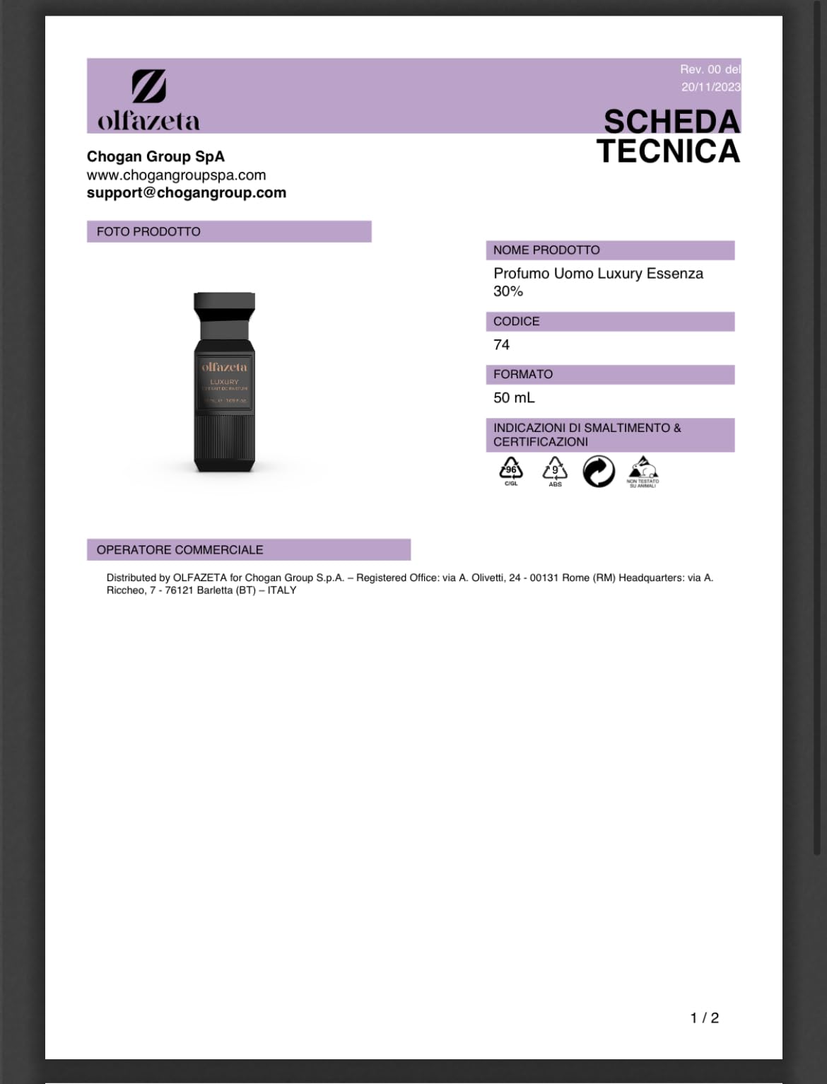 Zapach Chogan Code 074 Męski luksusowy Essence 30% - 50 ml
