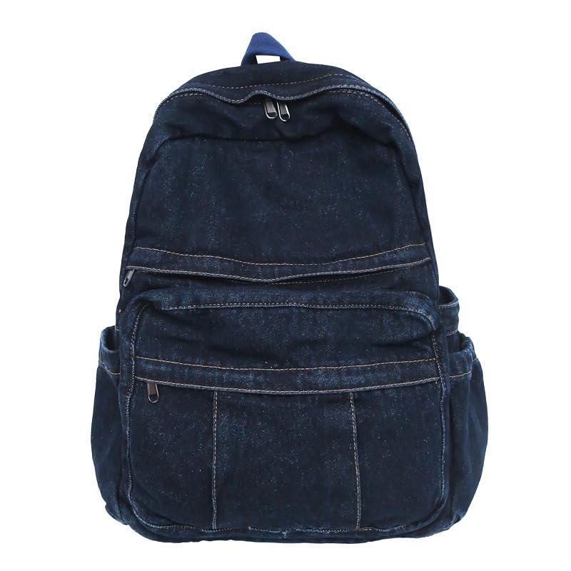 Denim Backpack for Women Men Y2K Aesthetic Daypack Classic Retro Jeans Backpacks Casual Lightweight Laptop Backpack (Dark Blue)