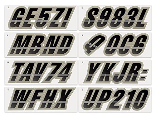 Image of STIFFIE Techtron Black /Pewter 3 inch Boat & PWC Registration Decals • Numbers Letters Stickers