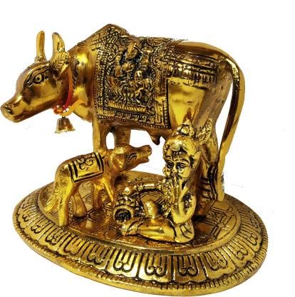 Craftam Oxidised Kamdhenu Cow and Calf with Baal Krishana Holy Spiritual Idol Showpiece for Vastu, Home Decoration and Gifts