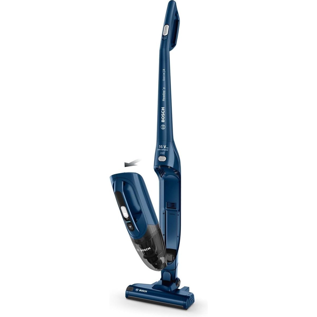 Bosch BBHF216 Serie 2, Scopa Elettrica Ricaricabile Readyy'y, 16Vmax, Spazzola per Tutti i Tipi di Pavimento, Filtro lavabile, Aspirabriciole Incluso, Autonomia 36 minuti